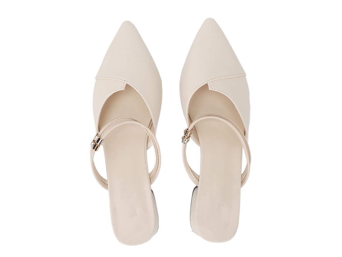Elegantes Sandalias Blancas De Tacón Con Pedrería, Punta Afilada Y Puntera Cerrada, Talla 38.