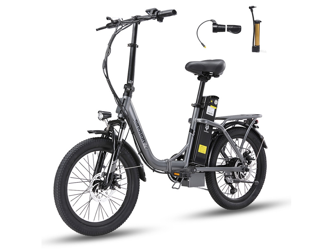 Bicicleta eléctrica Sinohon C20 de 250 W, 18 Ah, 25 km/h, 20 pulgadas, para mujer y hombre, 7 velocidades, sensor de par, color gris