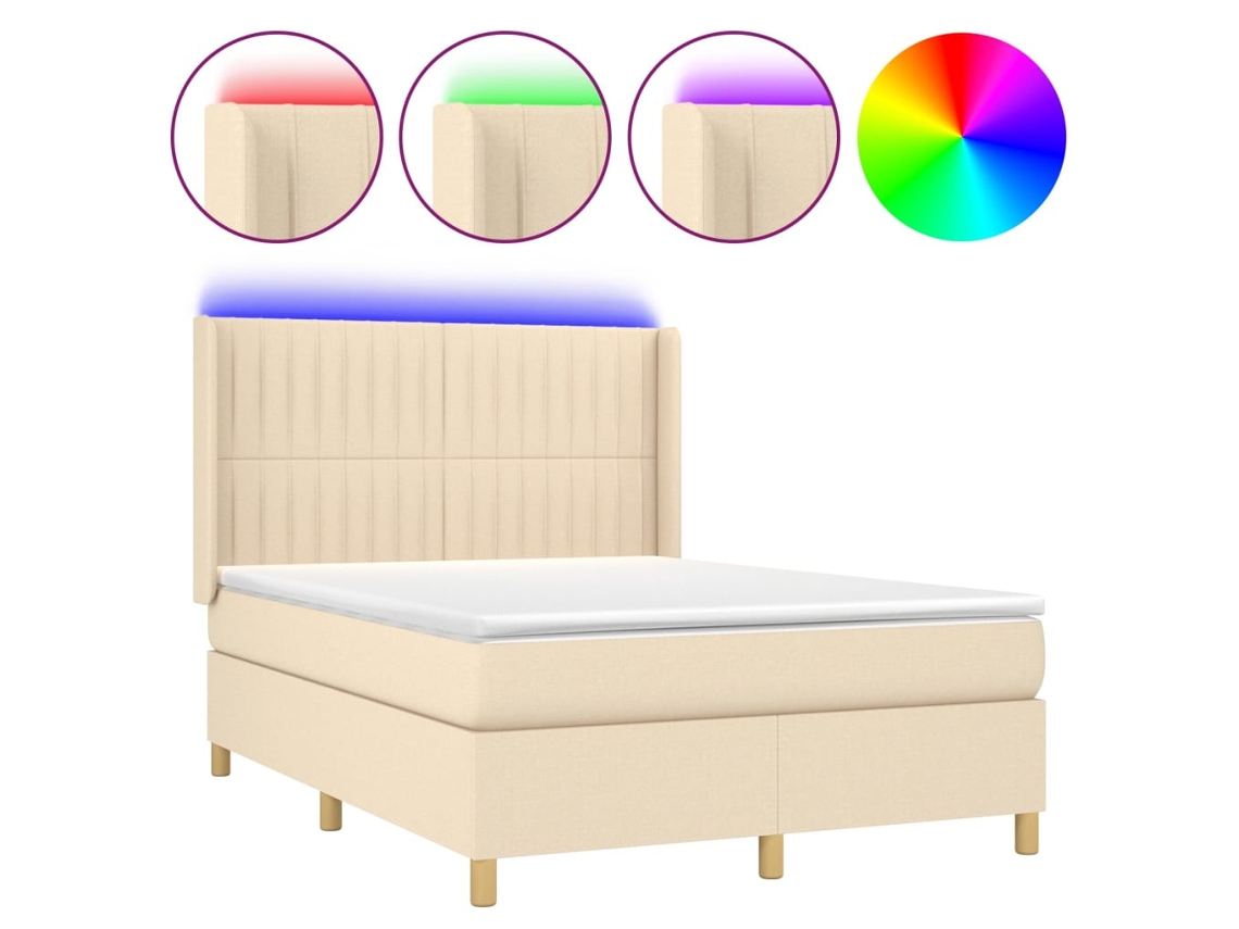 Maison Exclusive - Cama Box Spring Colchón Y Luces Led Tela Crema 140x200 Cm