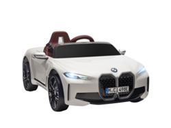 Coche Eléctrico Infantil Bmw I4 De 12 V Con Mando A Distancia Y Cinturón De Seguridad, Blanco, 115x67x45