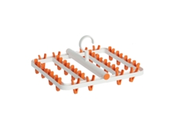 Tendedero plegable con pinzas multifuncionales, blanco y naranja.