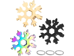 RNEMITERY Herramienta mágica de copo de nieve, 18 en 1 de acero inoxidable, dura años, tamaño mini, resistente, regalo perfecto de Navidad, llavero con llave de