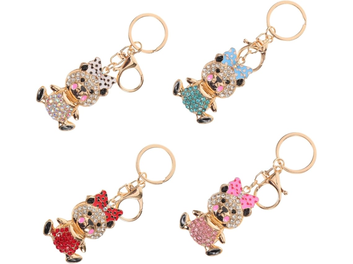 Juego De 4 Llaveros De Oso Con Lazo Decorativo Para Bolso, Mochila O Coche.