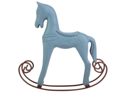 Caballito Mecedora De Madera Tallado Y Pintado A Mano, Juguete Decorativo Para Mesa (azul Claro)