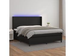 Cama Box Spring Colchón Y Led Cuero Sintético Negro 160x200 Cm