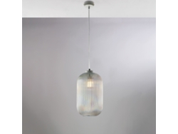 Lámpara colgante Krizia de hierro blanco con cable eléctrico regulable y difusor de cristal soplado transparente con techo alto Dec. 1 Belight Light