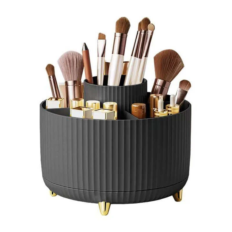 (negro) Portabrochas De Maquillaje Giratorio De 360° Con 5 Portabrochas