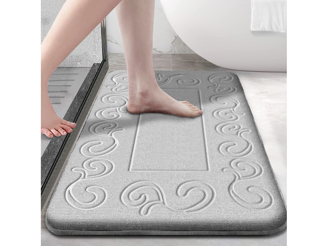 (gris) Alfombra De Baño Ultra Suave, Absorbente Y Antideslizante, Lavable A Máquina, Fabricada En Fibra De Poliéster.