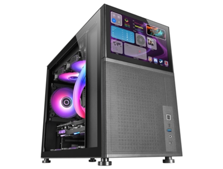 Caja PC Micro-ATX MARS GAMING MC-LCD, Pantalla LCD IPS 8, Rejilla Mesh, Cristal Templado, Diseño de Panel Modular, Negro