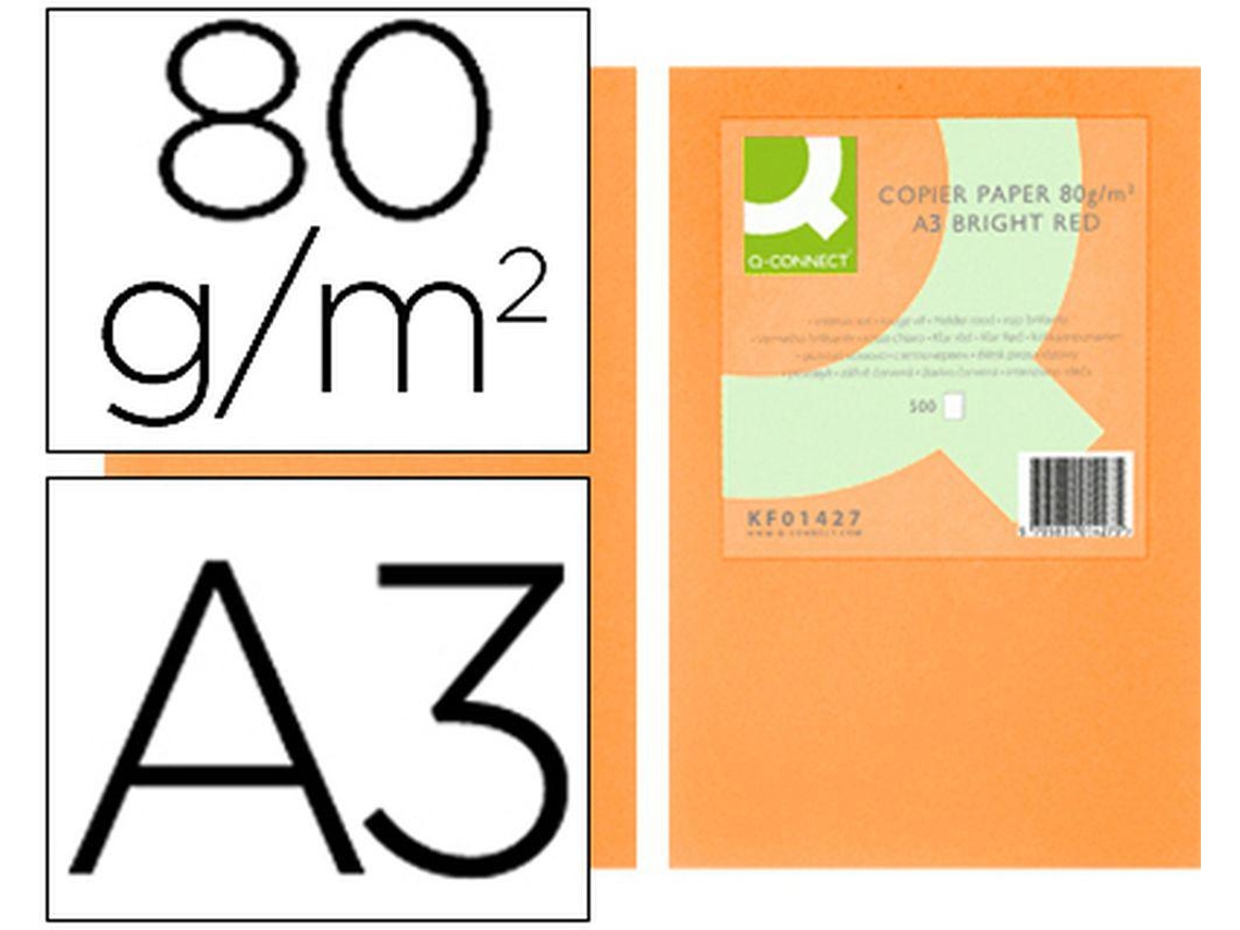 Papel de Cor Q Connect Din A3 80Gr Laranja Neon Embalagem de 500 Folhas
