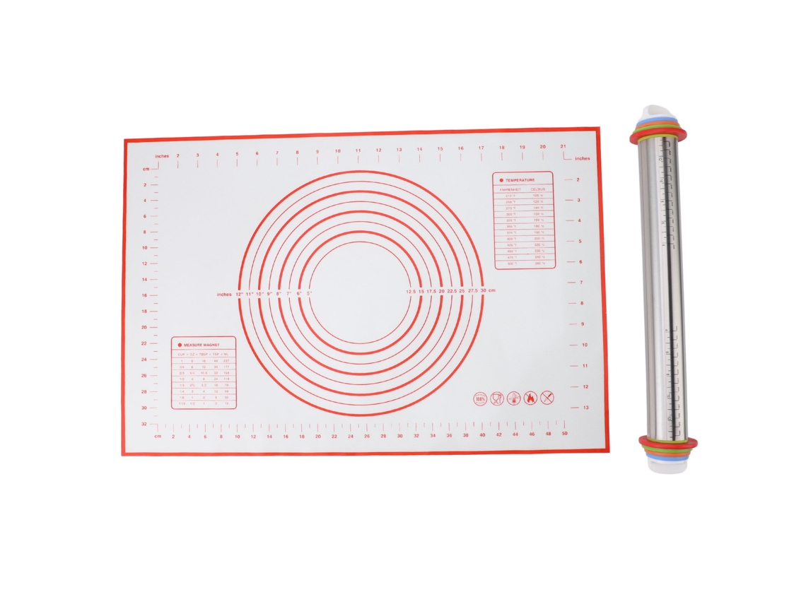 Juego De Rodillo De Acero Inoxidable Y Paño De Silicona Ajustable Con Escala Para Masa De Pizza Y Pasta.