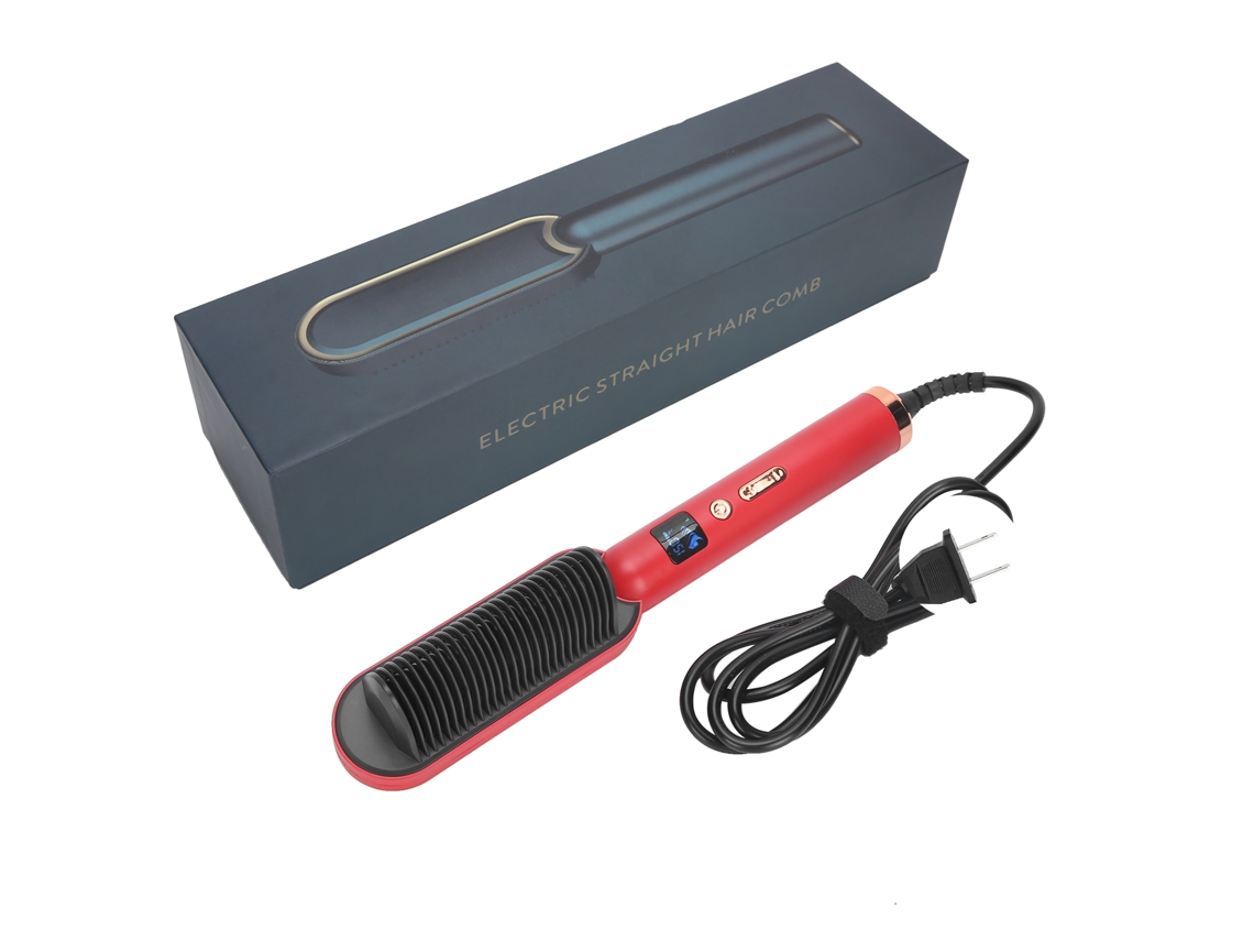 Peine Alisador De Cabello Con Iones Negativos, Color Rojo, Enchufe Estadounidense, 110 V.