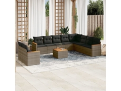 Conjunto de sofá de jardín de 11 piezas con cojines, ratán gris, DKD Home Decor