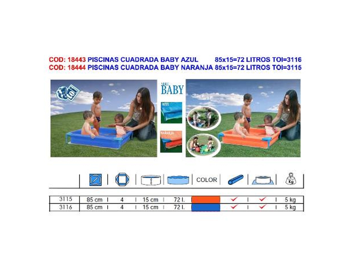 Piscinas cuadrada baby azul 85x15   72 litros toi 3116