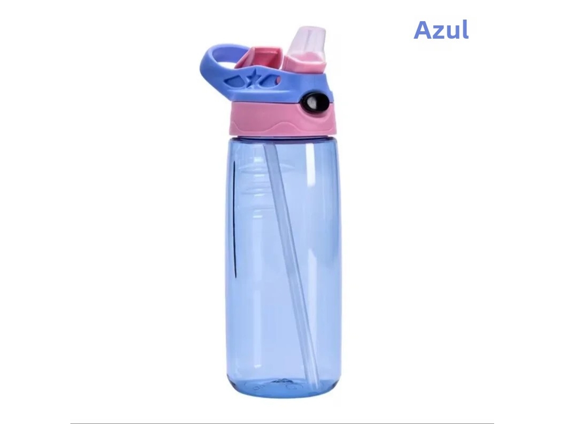 Botella De Agua Para Niños De 500 Ml (azul) Con Tapón Y Pajita, Libre De Bpa.