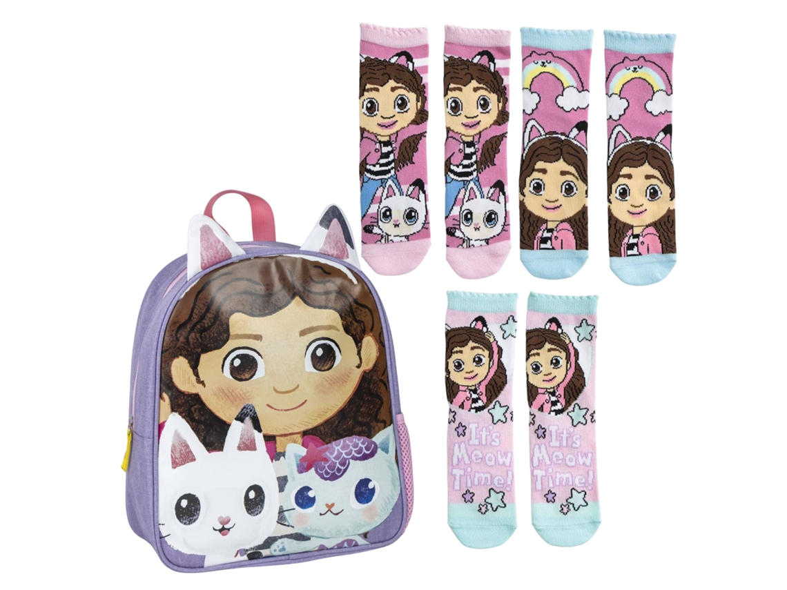 Mochila Infantil Escolar Gabby´s Dollhouse Pack 3 Calcetines Talla 27-30