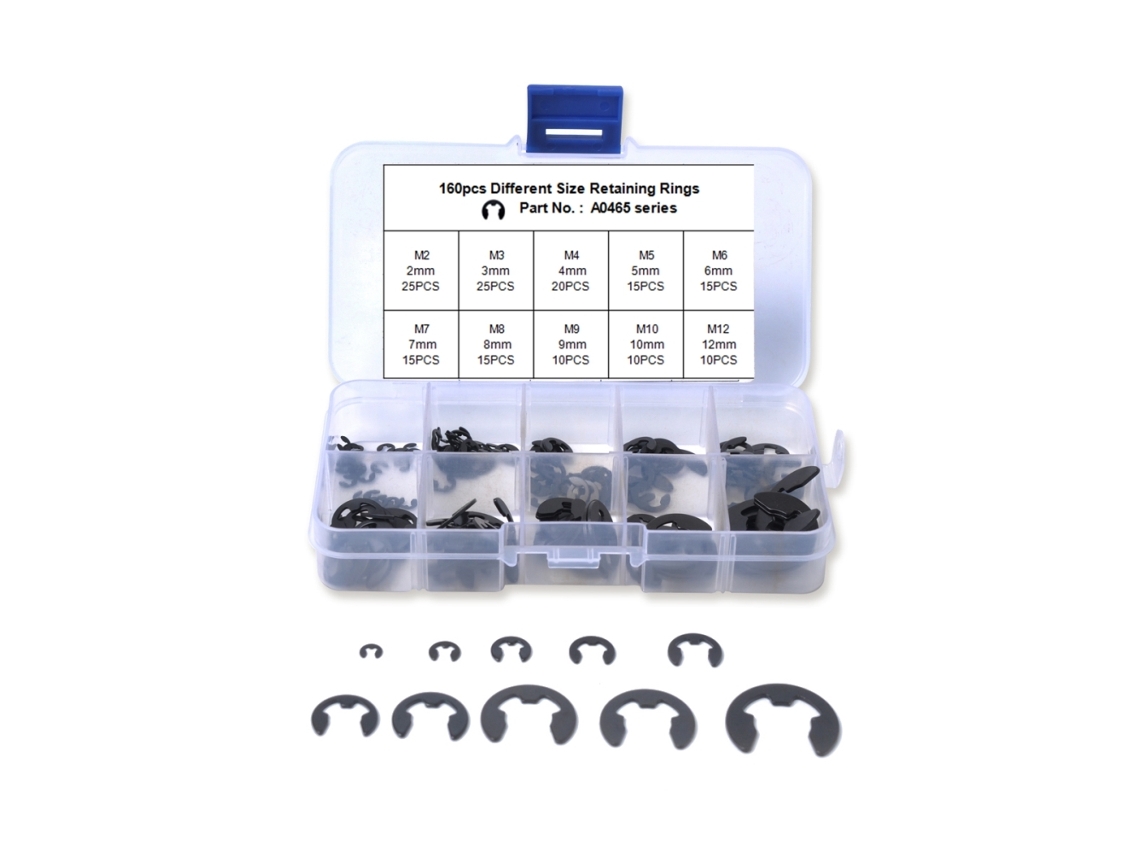 Anillos Y Clips De Retención De Metal Duraderos, 160 Piezas En Una Caja Compartimentada.