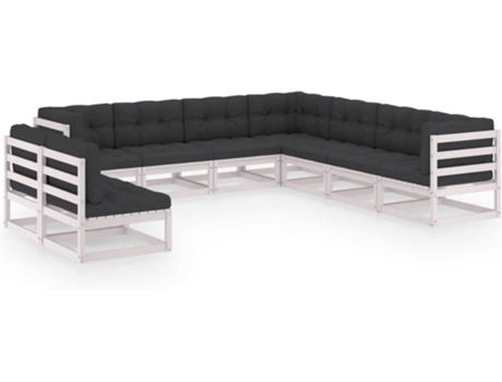 Conjunto 9 de muebles de jardín VIDAXL con cojines madera pino blanco