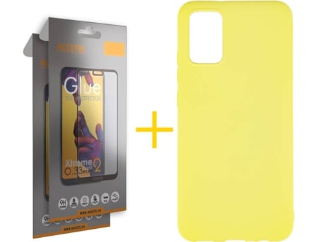Kit Funda + Protector de Pantalla Samsung A02s ACCETEL Cristal Templado 3372 Amarillo