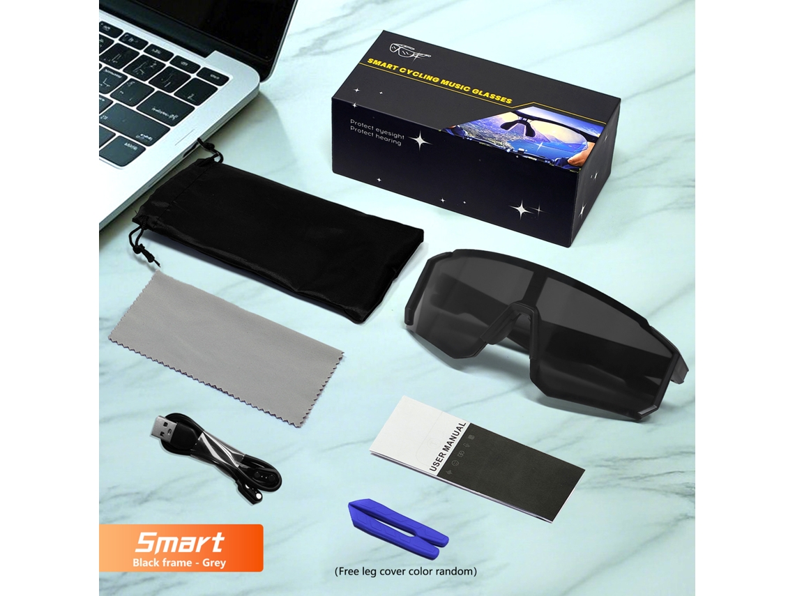 Gafas inteligentes Chrui Qy Pro01 con Bluetooth, música, deportes al aire libre, ciclismo, protección UV (negro y gris)