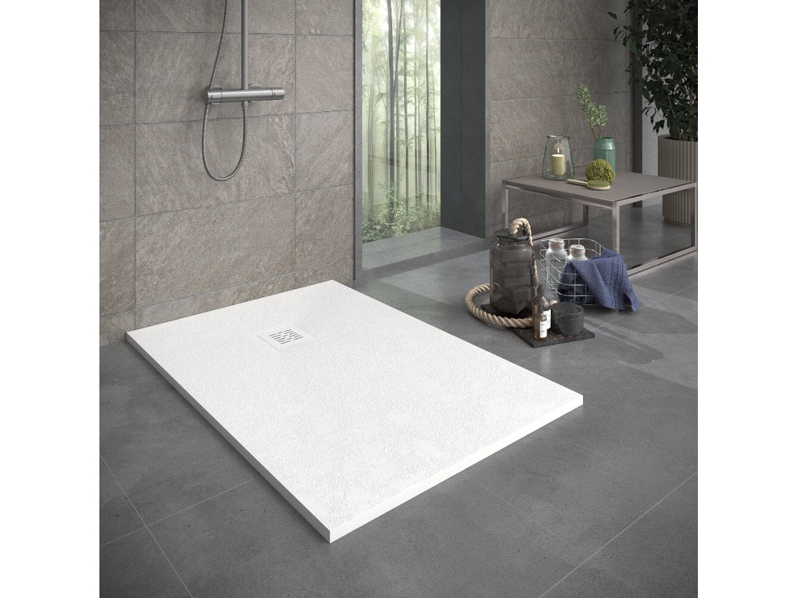 Base de ducha de resina Sierra blanca de 180x90 cm con rejilla RC del mismo color