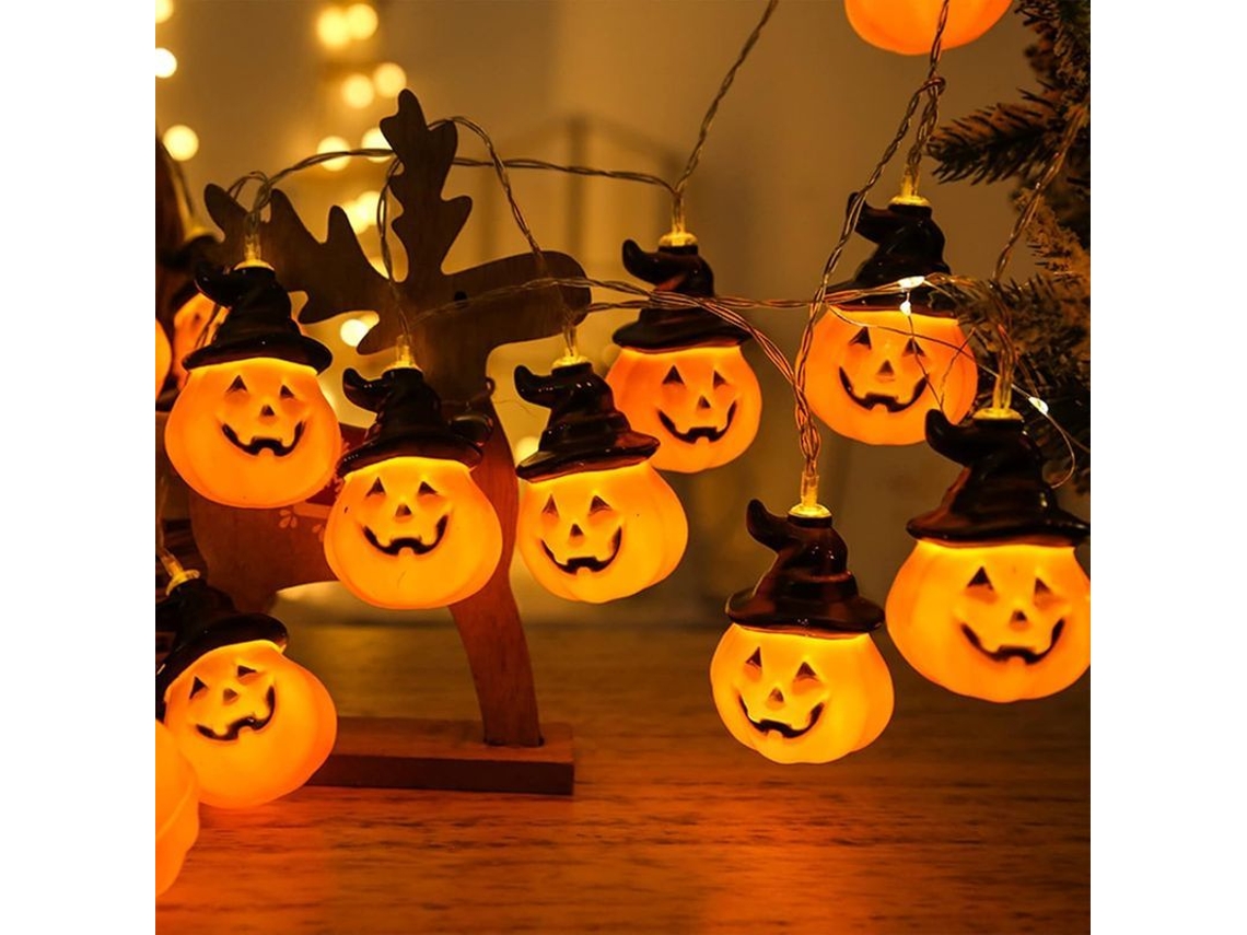 Calabaza Luminosa Para Halloween Con Pilas, 5 Metros, 20 Led, Decoración Para Fiestas En Interiores Y Exteriores.