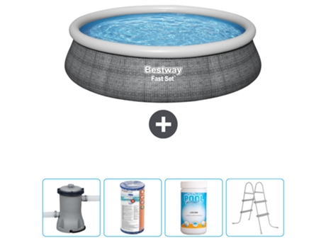 Piscina hinchable redonda Fast Set BESTWAY - Estampado ratán - 457 x 84 cm - Bomba incluida Filtrar - Cloro - Escalera