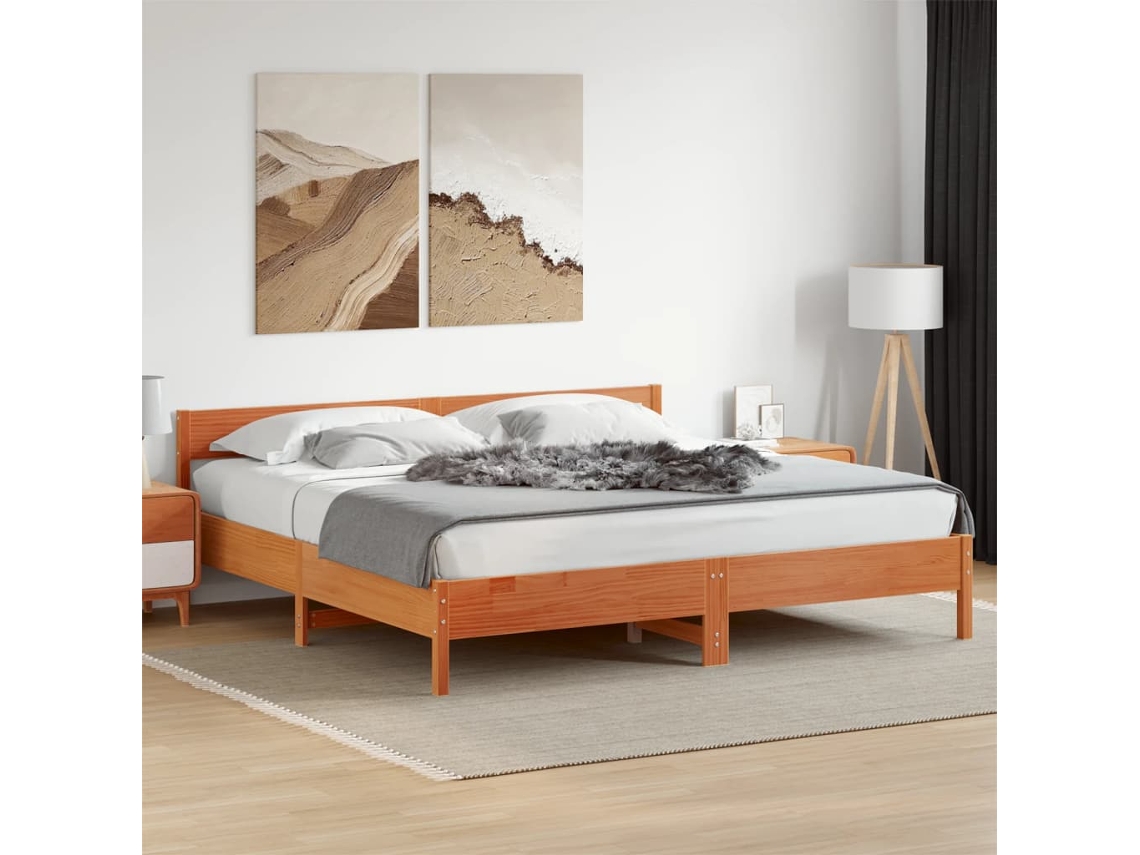 Cama Sin Colchón Madera Maciza De Pino Marrón Cera 180x200 Cm