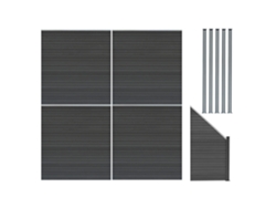 Valla exterior WPC 185 x 772 cm | Gris | 4 paneles rectos, 1 panel oblicuo, 5 postes con LED solar | Panel de doble cara | Diseño Monstershop