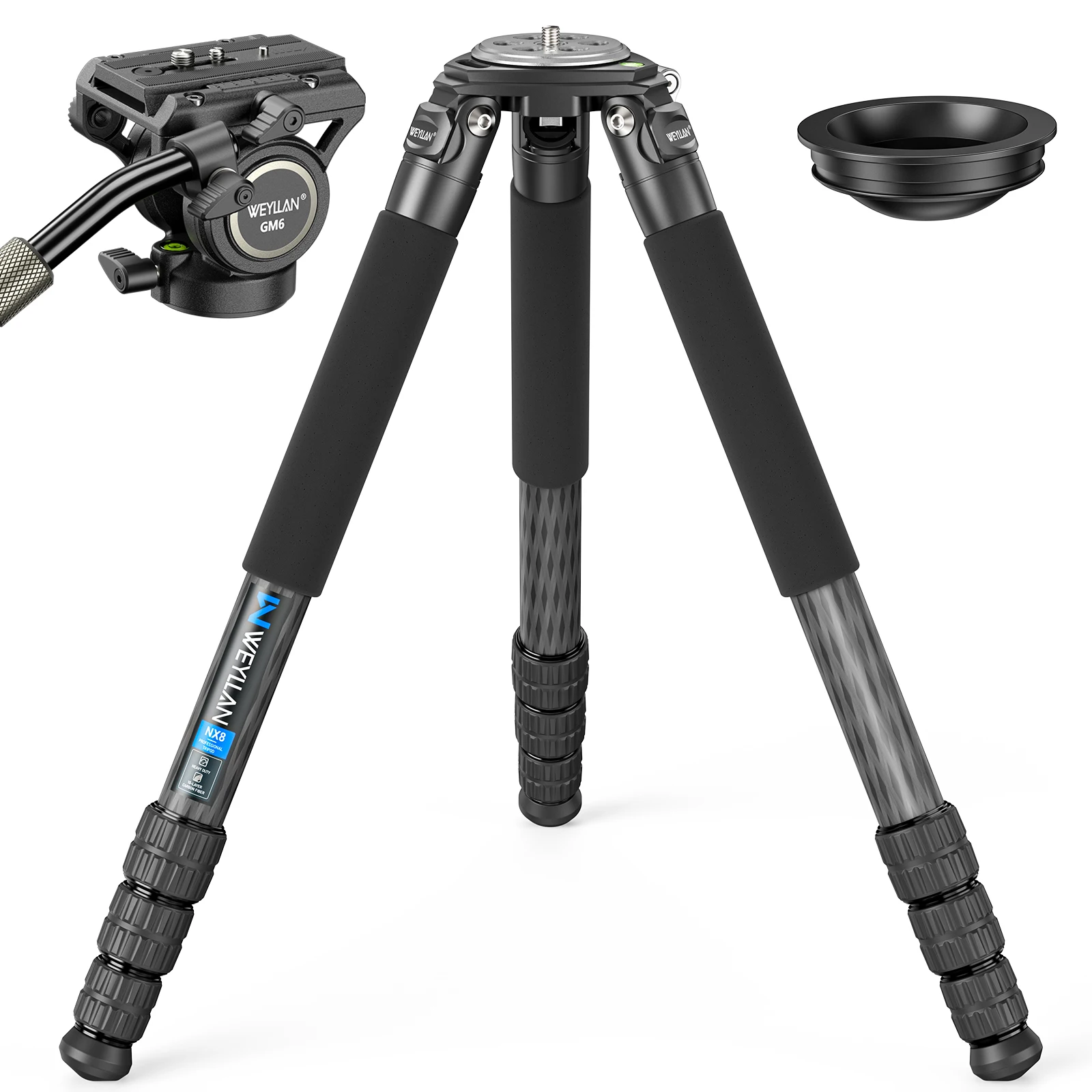 Trípode de fibra de carbono NX8, ultraestable, soporta hasta 35 kg, tubo máximo de 36 mm, ligero y profesional, para DSLR, incluye GM6.