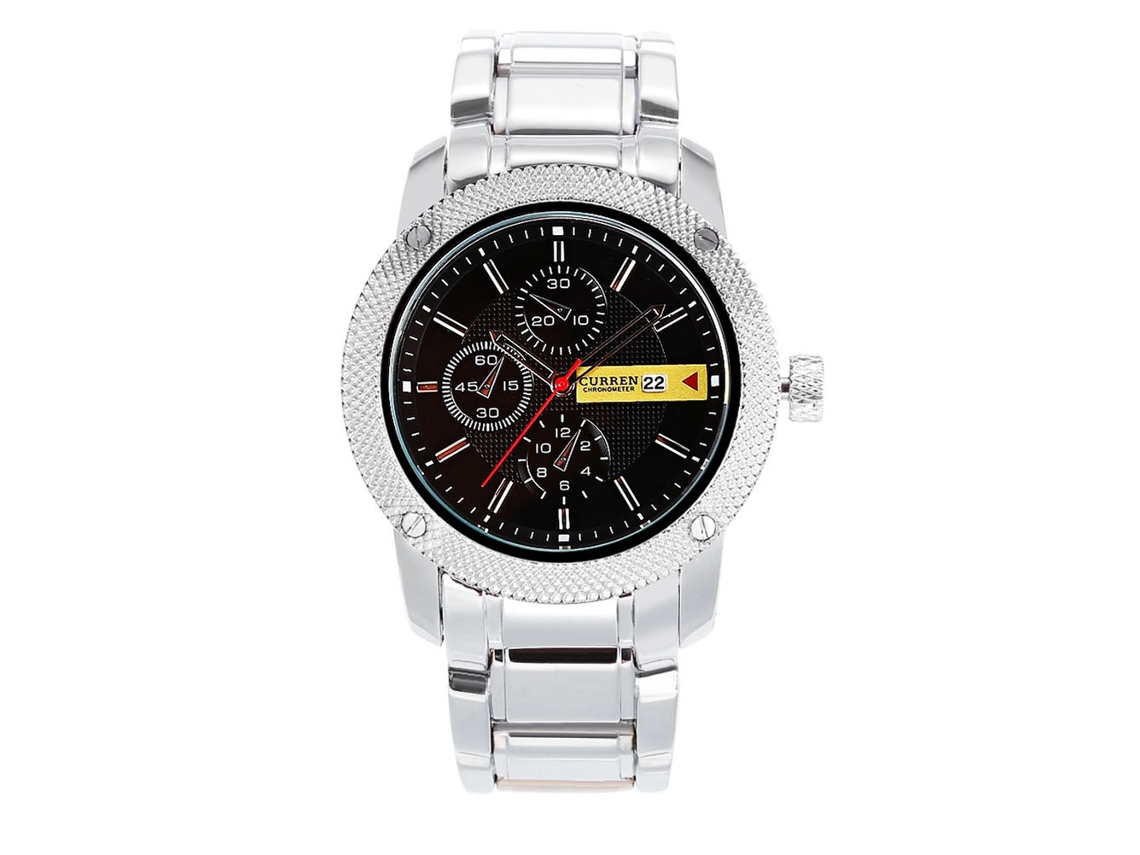 Reloj De Pulsera De Cuarzo Impermeable Para Hombre De La Marca Current Fashion, Con Caja Blanca Y Esfera Negra.