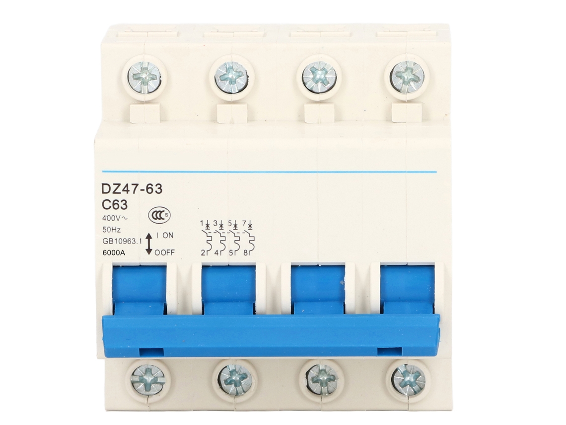 Disyuntor HKJ Mini de 4 polos y 63 A con protección contra sobrecorriente para uso residencial, 400 V