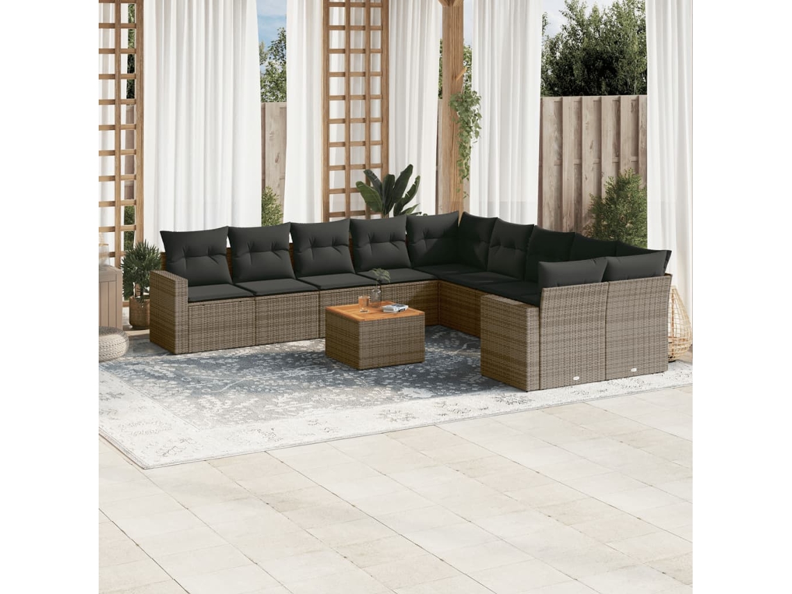 Conjunto de sofá de jardín de 11 piezas con cojines, ratán gris, DKD Home Decor