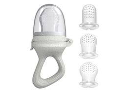 Juguete de silicona para la alimentación del bebé con frutas y verduras para la dentición. Gris, biselado, M+SML