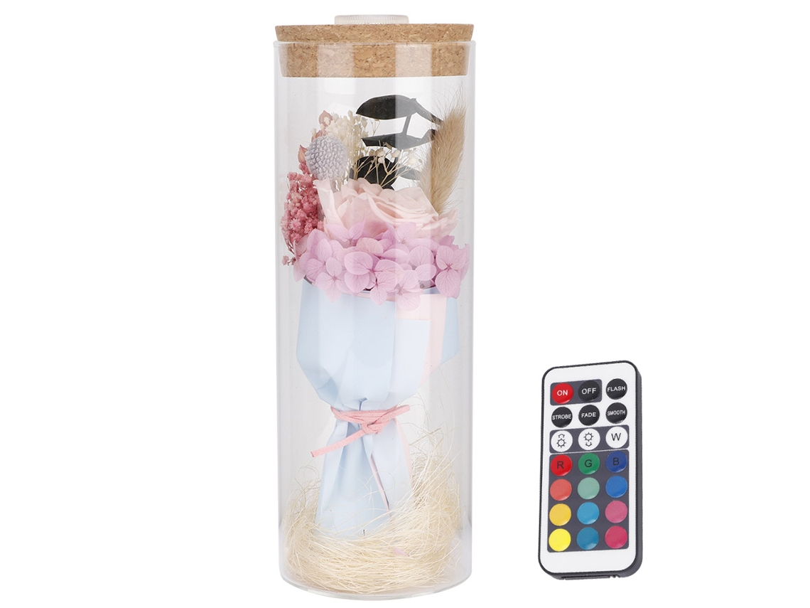 Lámpara LED con forma de flor rosa y base de cristal, regalo para el Día de San Valentín