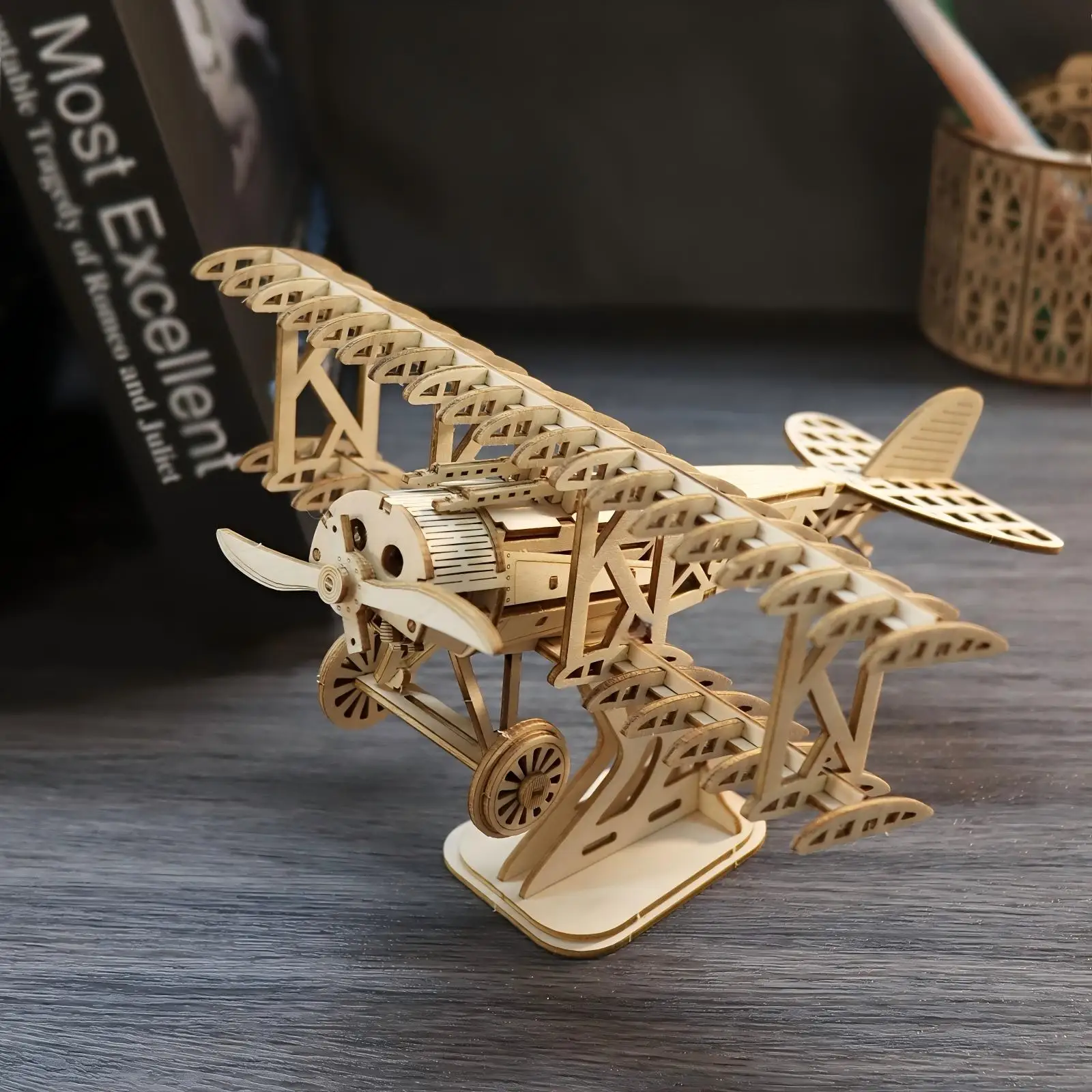 Rompecabezas De Madera 3d Biplano, Kit De Modelo De Avión Clásico, Juguete Para Armar