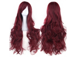 Peluca larga y rizada para cosplay de personajes de anime, 80cm (rojo vino) Gertiz