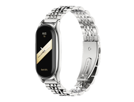 Correa de reloj inteligente para Xiaomi Mi Band 8 Mijobs Plus Caja de siete cuentas de metal y acero inoxidable (Plata)