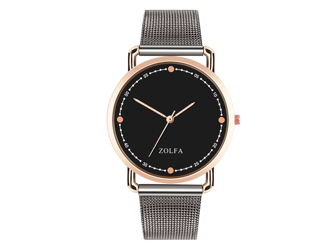 Reloj De Pulsera De Cuarzo Informal Para Mujer Con Elegante Esfera Redonda Negra.