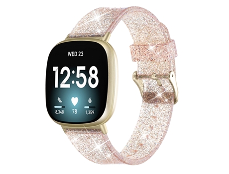 Correa de silicona para reloj inteligente Fitbit Versa 3 con purpurina en polvo (oro rosa)