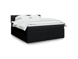 Cama Box Spring Con Colchón Tela Negro 180x200 Cm