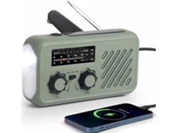Radio de emergencia portátil, FM/AM, carga solar, con manivela, linterna LED y luz de lectura, Chronus SOS Alert (verde)