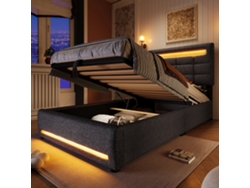 Cama De 90x200 Con Led, Usb, Control Remoto Y Almacenamiento Hidráulico Inteligente.