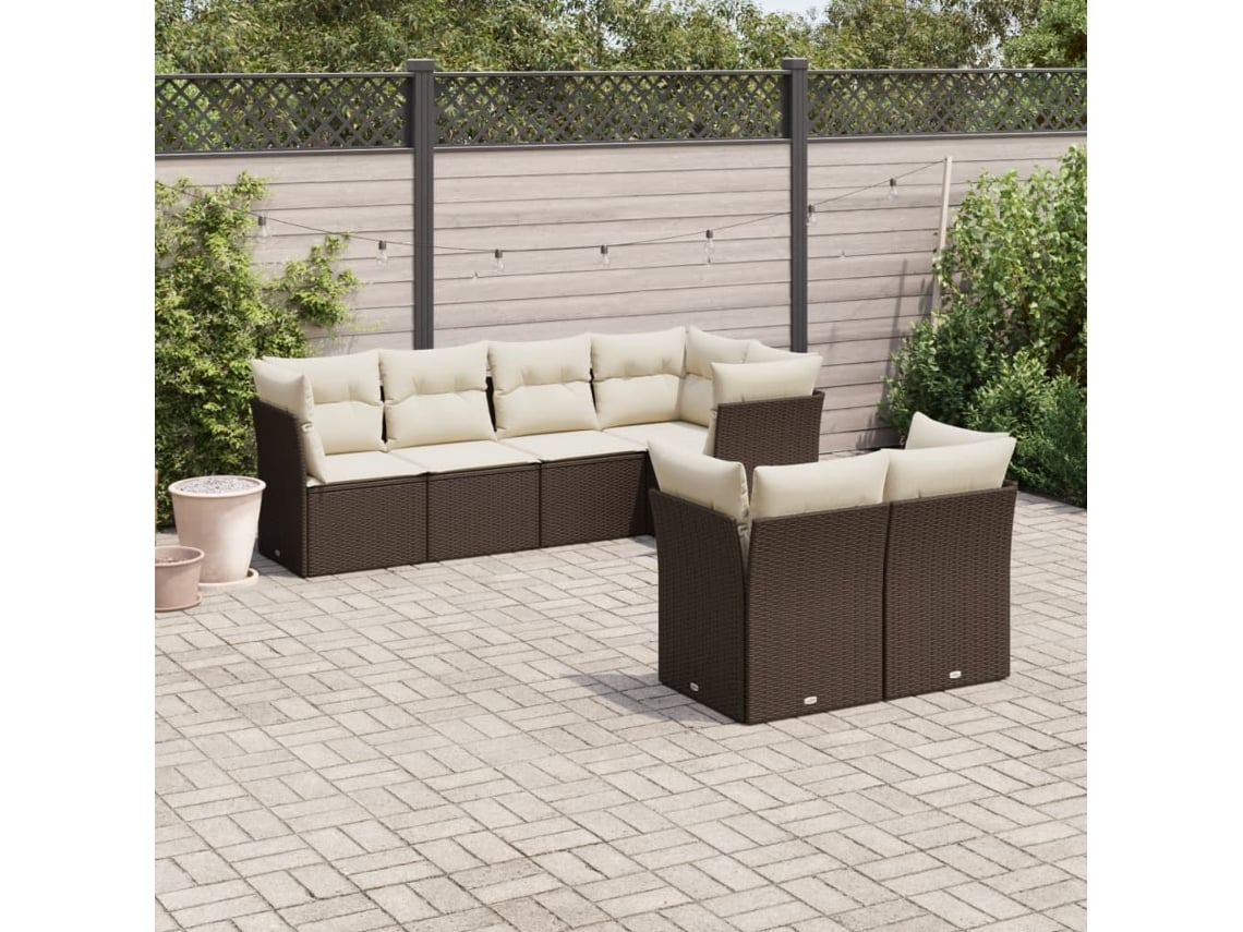 Conjunto de sofá de jardín de 7 piezas con cojines de mimbre marrón DKD Home Decor