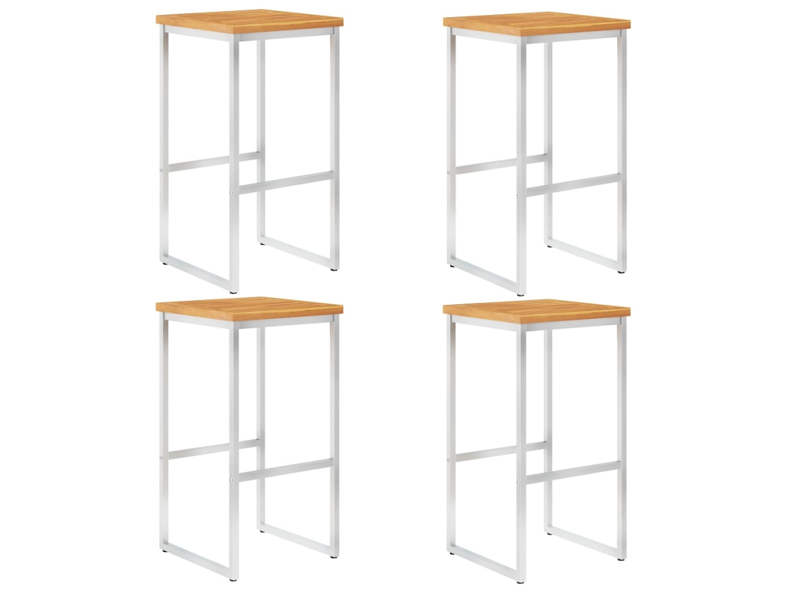 Sillas de bar (4 piezas), madera maciza de acacia y acero inoxidable, Dkd Home Decor