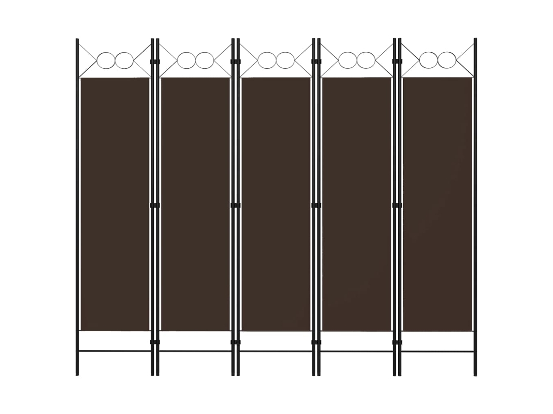 Biombo divisor de ambientes, 5 paneles, 200 x 180 cm, tela marrón y hierro, Dec030978