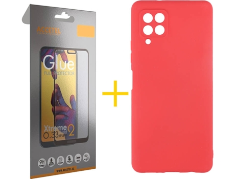 Kit Funda + Protector de Pantalla Samsung A12 5G ACCETEL Cristal Templado 4119 Rojo