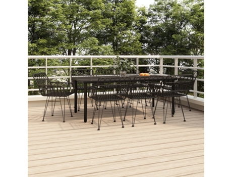 Conjunto 9 de comedor de jardín VIDAXL ratán sintético negro