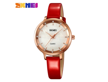 Reloj para Mujer, Relojes de Cuarzo de Cuero Simples Relojes analógicos Resistentes al Agua-Correa roja con concha de oro rosa LUUCOZK