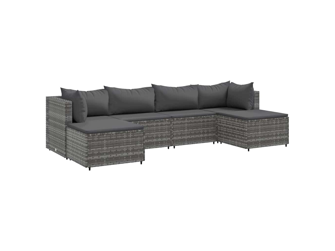 Conjunto 6 de muebles de jardín VIDAXL y cojines ratán sintético gris